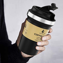 Load image into Gallery viewer, Yuanj Premium Thermobecher Kaffeebecher to go, 350ml Edelstahl Isolierbecher, Doppelwandig & Vakuumisoliert Autobecher/Travel Mug für Kaffee oder Tee (Schwarz)