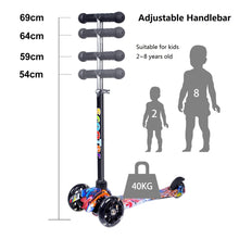 Load image into Gallery viewer, Yuanj Scooter for Kids, 3 Wheel Scooter with Flashing Wheels, Scooter with 4 Adjustable Heights, with Rear Safety Brake - Black