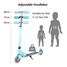 Load image into Gallery viewer, Yuanj Scooter for Kids, Aluminum Scooter with 2 PU Flashing Wheels, 3 Adjustable Height, Foldable Kick Scooter for Children 3-13 Years, Glides Smooth and Stable - Blue