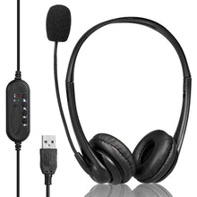 Load image into Gallery viewer, USB Headset with Microphone, Computer Headset with Microphone for PC Laptop, Wired Headset with Volume Control for Call Center / Office / Online Course Chat / Skype / Google Voice ECC (MIC11)