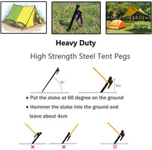 Load image into Gallery viewer, 20cm Solid Steel Tent Pegs Camping Pegs and 4m Reflective Line Ropes for Nailing Large Tents, Tents, for Camping, Hiking, Backpacking