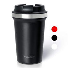 Load image into Gallery viewer, Yuanj Premium Thermobecher Kaffeebecher to go, 350ml Edelstahl Isolierbecher, Doppelwandig & Vakuumisoliert Autobecher/Travel Mug für Kaffee oder Tee (Schwarz)
