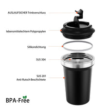 Load image into Gallery viewer, Yuanj Premium Thermobecher Kaffeebecher to go, 350ml Edelstahl Isolierbecher, Doppelwandig & Vakuumisoliert Autobecher/Travel Mug für Kaffee oder Tee (Schwarz)