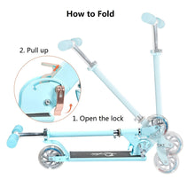 Load image into Gallery viewer, Yuanj Scooter for Kids, Aluminum Scooter with 2 PU Flashing Wheels, 3 Adjustable Height, Foldable Kick Scooter for Children 3-13 Years, Glides Smooth and Stable - Blue