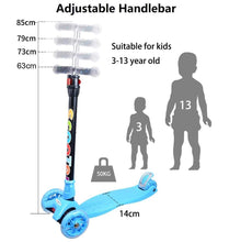 Load image into Gallery viewer, Yuanj Scooter for Children, Scooter with 3 Wheels with Flashing Wheels, Scooter with 4 Adjustable Heights, with Rear Safety Brake - Blue