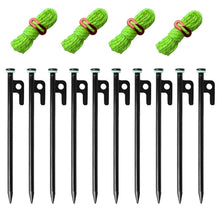 Load image into Gallery viewer, 20cm Solid Steel Tent Pegs Camping Pegs and 4m Reflective Line Ropes for Nailing Large Tents, Tents, for Camping, Hiking, Backpacking