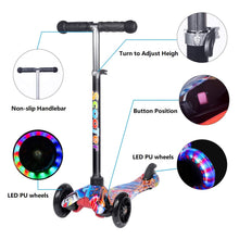 Load image into Gallery viewer, Yuanj Scooter for Kids, 3 Wheel Scooter with Flashing Wheels, Scooter with 4 Adjustable Heights, with Rear Safety Brake - Black