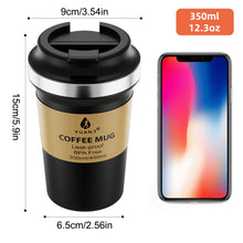 Load image into Gallery viewer, Yuanj Premium Thermobecher Kaffeebecher to go, 350ml Edelstahl Isolierbecher, Doppelwandig & Vakuumisoliert Autobecher/Travel Mug für Kaffee oder Tee (Schwarz)