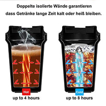 Load image into Gallery viewer, Yuanj Premium Thermobecher Kaffeebecher to go, 350ml Edelstahl Isolierbecher, Doppelwandig &amp; Vakuumisoliert Autobecher/Travel Mug für Kaffee oder Tee (Schwarz)
