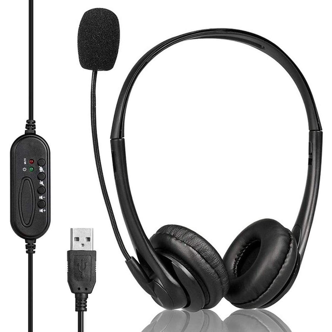 USB Headset with Microphone, Computer Headset with Microphone for PC Laptop, Wired Headset with Volume Control for Call Center / Office / Online Course Chat / Skype / Google Voice ECC (MIC11)