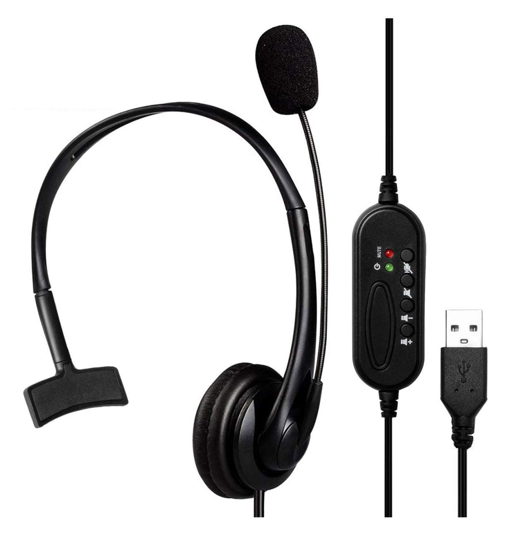 USB Headset with Microphone, Computer Headset with Microphone for PC Laptop, Wired Headset with Volume Control for Call Center / Office / Online Course Chat / Skype / Google Voice ECC (MIC12)