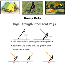 Load image into Gallery viewer, 20cm Solid Steel Tent Pegs Camping Pegs and 4m Reflective Line Ropes for Nailing Large Tents, Tents, for Camping, Hiking, Backpacking
