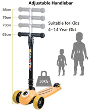 Load image into Gallery viewer, Yuanj Scooter for Children, Scooter with 3 Wheels with Flashing Wheels, Scooter with 4 Adjustable Heights, with Rear Safety Brake - Yellow
