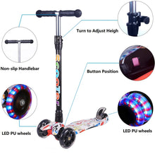 Load image into Gallery viewer, Scooter for Children, Scooter with 3 Wheels with Flashing Wheels, Scooter with 4 Adjustable Heights, with Rear Safety Brake - White
